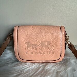 Coach Saddle Bag Pink Tan Pebbled Leather Crossbody Bag Excellent